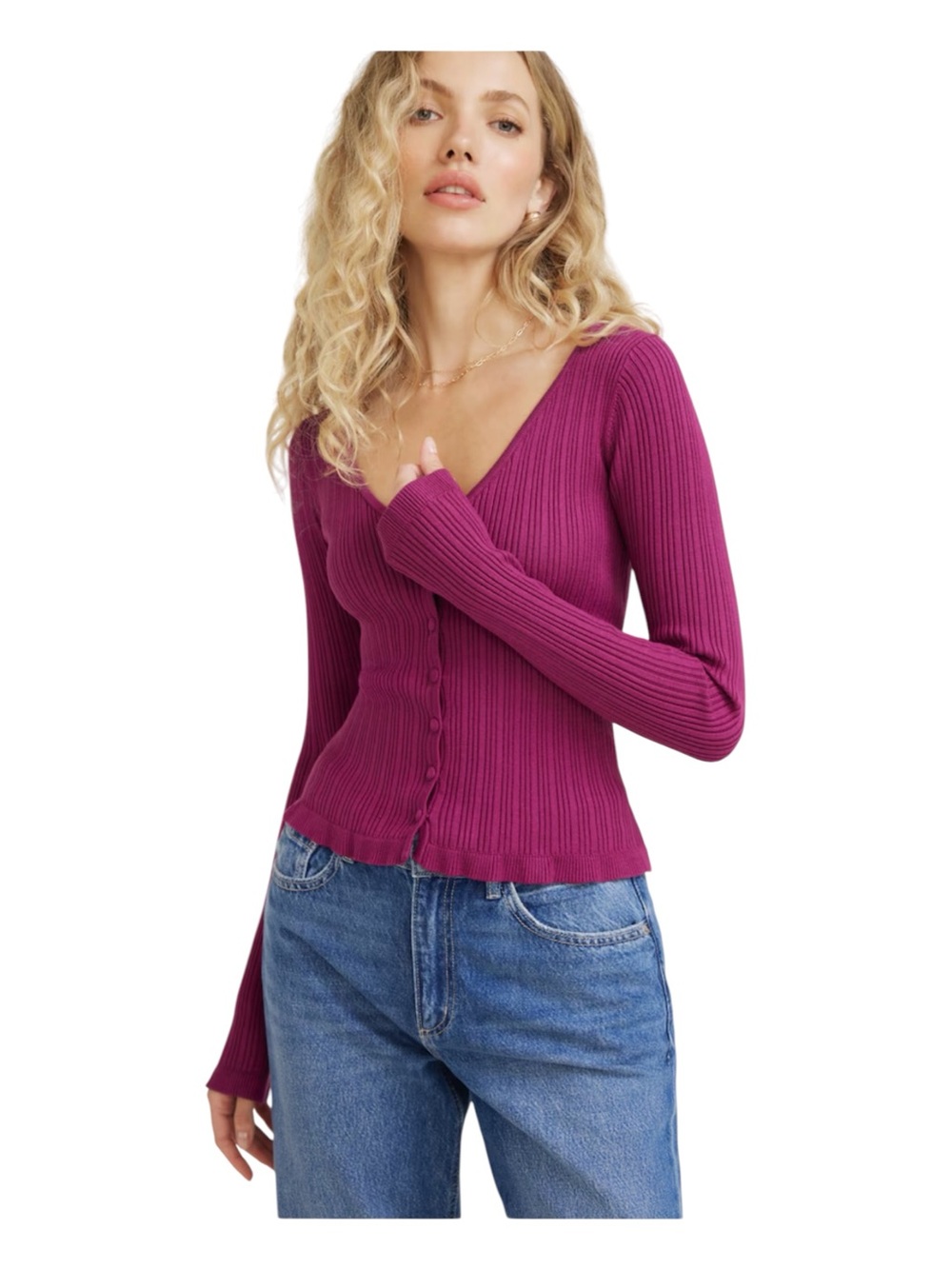NWT Dynamite Sally Frill Cardigan Sweater in Raspberry Radiance Size Medium